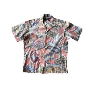 Vintage Polo Ralph Lauren M Salmon Coastal Hawaiian Cotton Button Down Shirt